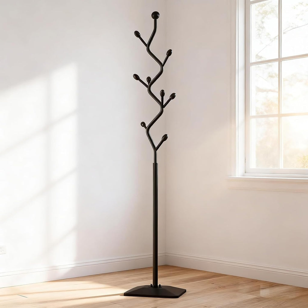 Tree-shaped coat rack stand,Metal coat tree with 8 Hooks and sturdy cast iron base,Heavy Duty coat rack freestanding coat hanger stand for Clothes Hats Scarfs Purses (black)