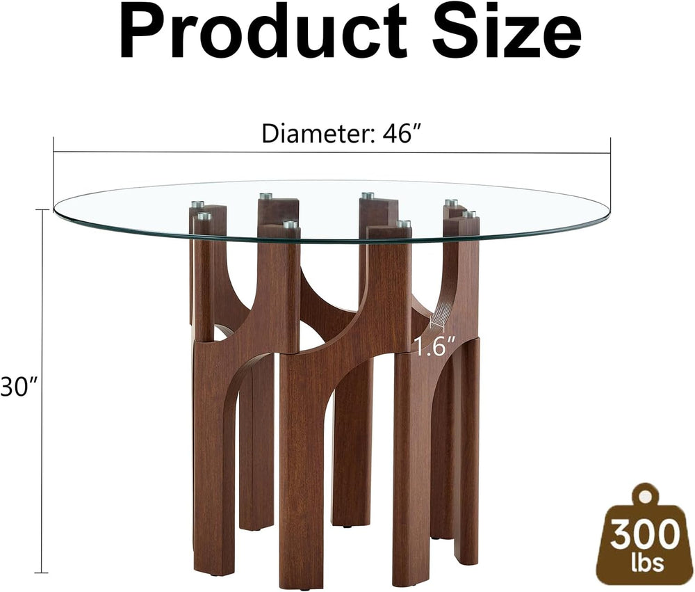 Round Glass Dining Table for 4-6, Modern 46-Inch Kitchen Table with Sturdy Pe...