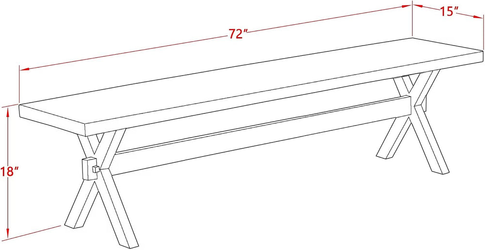 East West Furniture XB077 X-Style Modern Dining Bench with Wooden Seat, 72x15...