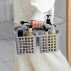 JiatuA Portable Shower Caddy Basket with Compartments Cleaning Supplies Organizer with Handle Plastic Storage Divided Tool Bin for Bathroom, Bedroom, Kitchen, College Dorm, Garden, Under Sink, Grey
