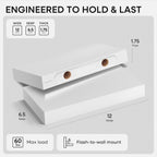 Homeforia White Floating Shelf 12 inch, High End Solid Real Wood Small 12inch Floating Shelves for Wall Mounted, White Wooden 12 in Floating Shelves, Heavy Duty Bracket, 12 X 6.5 X 1.75 inch, Set of 2