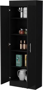23.6" D*11.9" W*66.8" H Freestanding Kitchen Pantry with 4 Shelves, Double Door, Rectangular Storage Cabinet, Traditional, for Living Room, Dining Room, Black