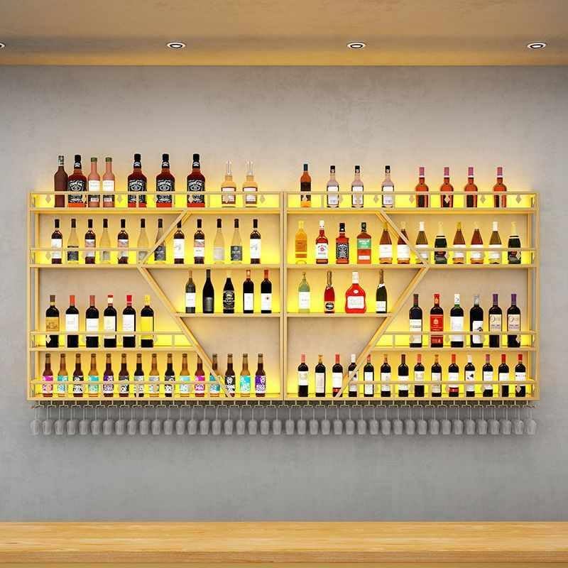 63in Large Wall Mounted Wine Rack 4 Tier Metal Wine Bottle Holder Modern Diamond Design Floating Bar Liquor Bottles Storage Rack for Home Restaurant Bar Decorative (Gold, 4 Tier - 63in)