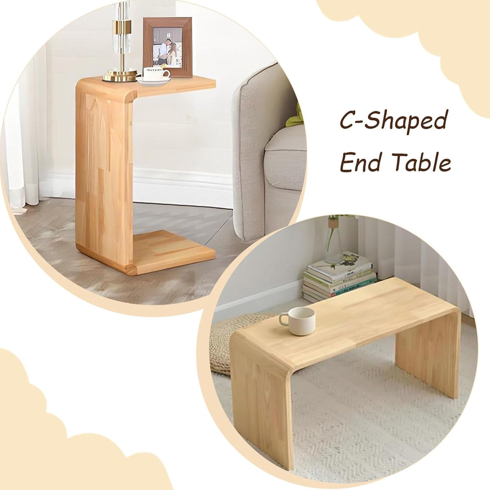 Small Side Table for Couch C-Shaped End Table Solid Wood Sofa Table Living Be...