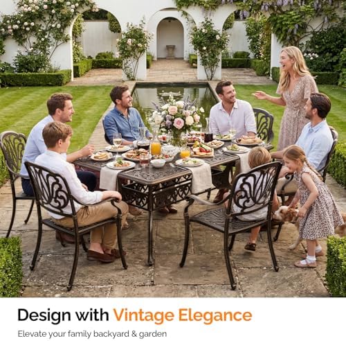 VINGLI 7-Piece Outdoor Dining Set, Cast Aluminum Patio Furniture Set for 6 wi...