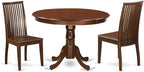 East West Furniture HLIP3-MAH-W 3 Piece Modern Dining Table Set Contains a Round Wooden Table with Pedestal and 2 Dining Chairs, 42x42 Inch, Mahogany