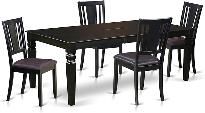 East West Furniture LGDU5-BLK-LC 5 Piece Kitchen Table & Chairs Set Inclu...
