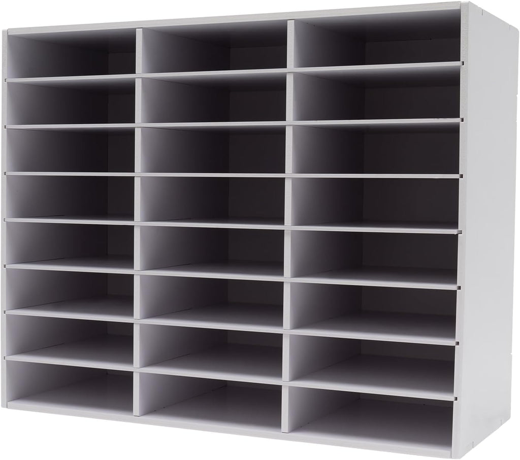 24 Compartments Literature Organizer, Desktop File Sorter Mail Center Paper Storage Cabinet Classroom Mailbox for Files Documents Papers Magazines (White 24Slots)