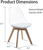 Clear Dining Chairs Set of 2, Modern Acrylic Dining Chair Transparent Chairs with PU Leather Cushions Seat & Wood Legs, Side Chairs for Dining Room Kitchen Restaurant Balcony (White)