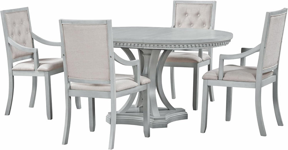 Knocbel Extendable Dining Table Set for 4-6, Round Oval Dining Table with 4 C...