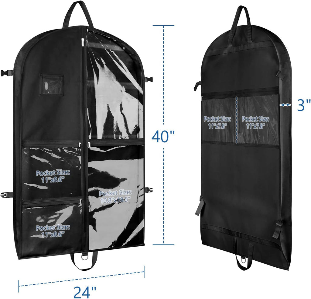 Zilink Dance Costume Garment Bag Garment Bag for Dance Competition 40 in | 5 Clear Zipper, Pockets, Stable Buckles, Carry Handles, for Dance Costumes Closet Storage, Black, 3 Pack