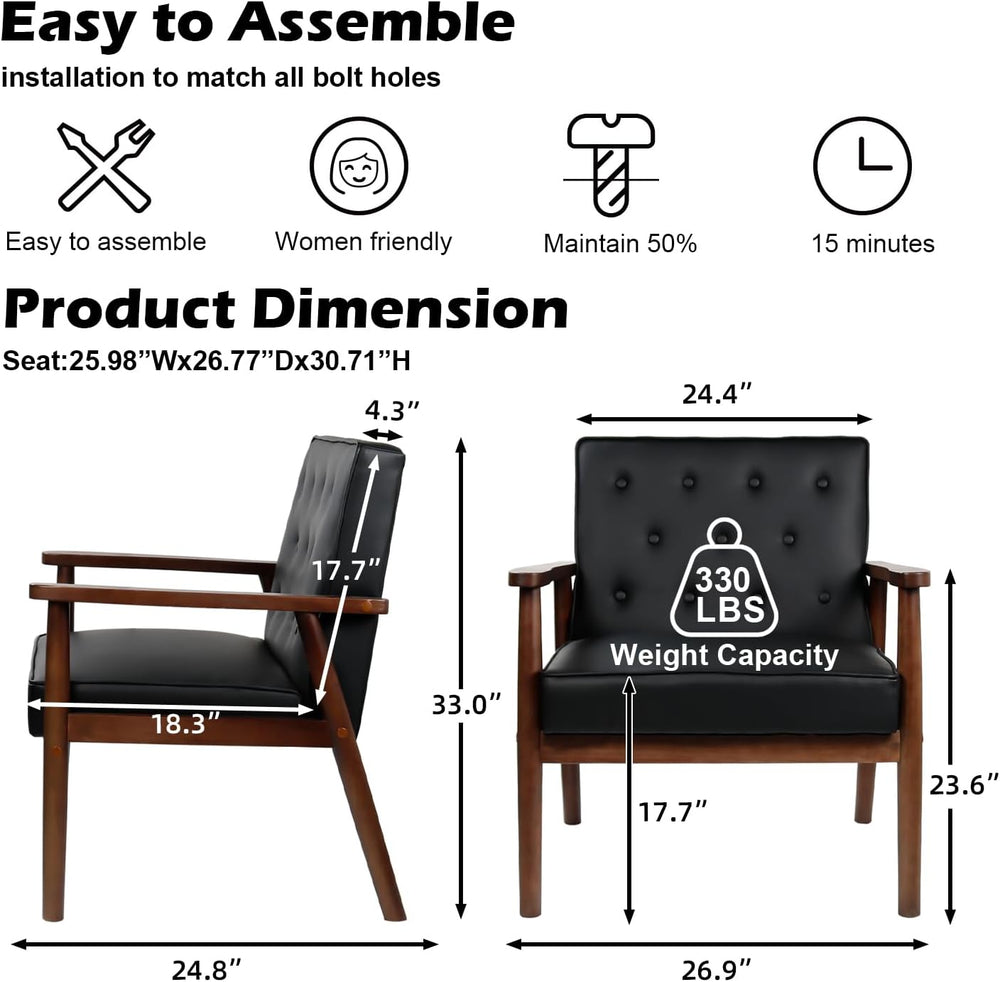 Waiting Room Accent Chairs Set of 2, Black Leather ArmChairs, Office Guest | ...