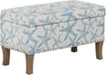 Linon Stephanie Cream and Light Blue Starfish Fully Upholstered Bench with Hidden Interior Storage