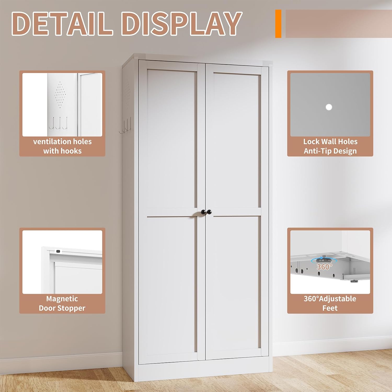 61" Metal Kitchen Pantry Cabinet Adjustable Storage with 4 Shelves (110lb Capacity), Freestanding Pantry Organizer for Kitchen, Pantry, Living Room