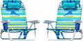 Tommy Bahama 5 Position Beach Chair, Zippered Insulated Cargo Pouch, Cup and Cell Phone Holders, Towel Bar, Pillow for Extra Comfort, Heavy-Duty Weight Capacity, 2-Pack (Aqua Stripes)