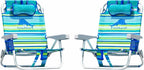 Tommy Bahama 5 Position Beach Chair, Zippered Insulated Cargo Pouch, Cup and Cell Phone Holders, Towel Bar, Pillow for Extra Comfort, Heavy-Duty Weight Capacity, 2-Pack (Aqua Stripes)