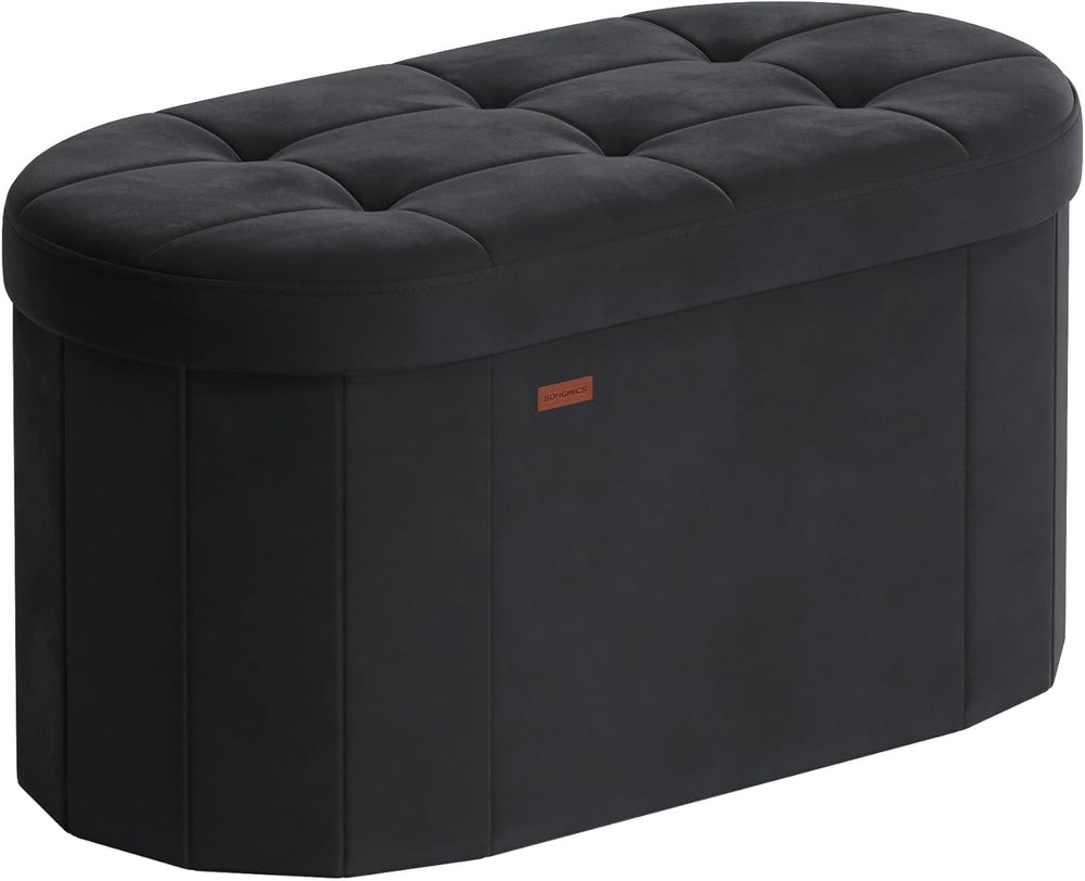 SONGMICS Mazie Collection - Folding Ottoman with Storage, Oval Storage Ottoma...