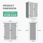 UDPATIO 38 Cu.ft Resin Outdoor Storage Shed with Floor, Vertical Plastic Tool Shed with Shelving Brackets for Backyard Pool Lawn Garden, Grey