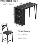 Garvee Bar Table and Chairs Set, 3 Piece Bar Table Set with with Flip Top Extension and Storage Shelves, Dining Table Set for 2, Suitable for Small Space Kitchen Apartment, Black