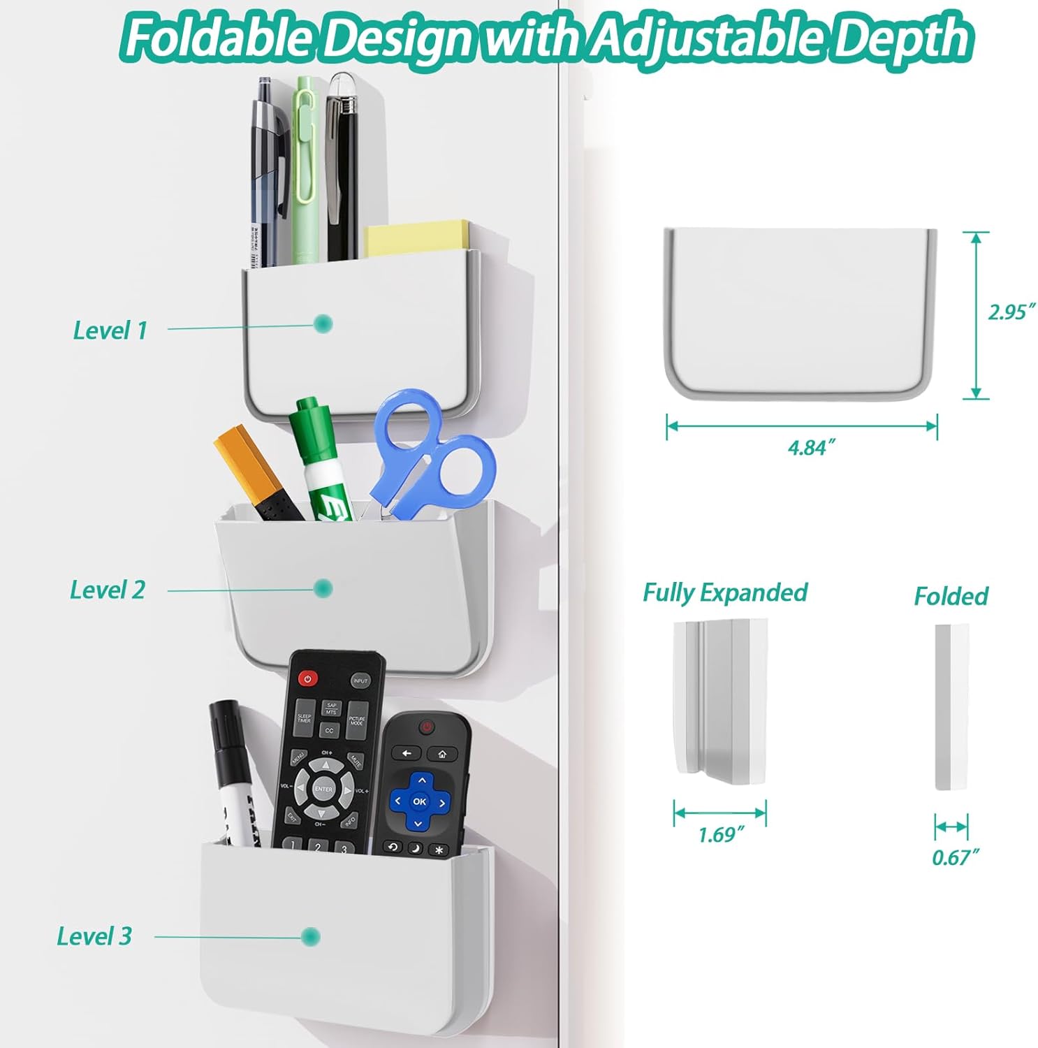 Magnetic Remote Control Holder Wall Mount, 2 Pack TV Remote Holder Wall Mount, Magnetic Pen Holder for Refrigerator, Whiteboard Marker, Locker Organizer, Office Organizer (White)