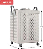 UAK Laundry Basket with Wheels, Collapsible Plastic Laundry Hamper with Handle, Foldable Laundry Basket Organizer for Laundry and Bathroom (Soft Gray, XXL)