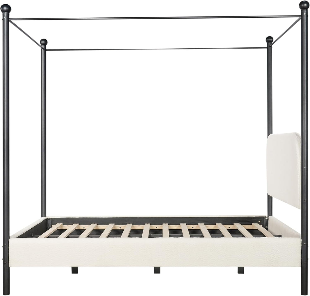 Christopher Knight Home Queen Size Upholstered Canopy Bed Frame with Boucle F...