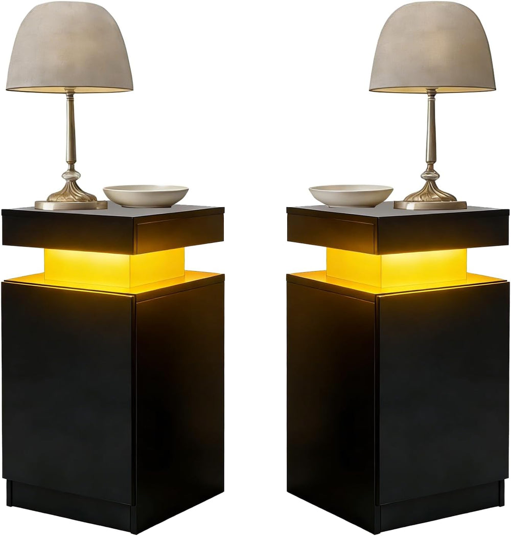 Nightstand Set of 2, Night Stands with LED Lights, Bedside Table End Side Tab...