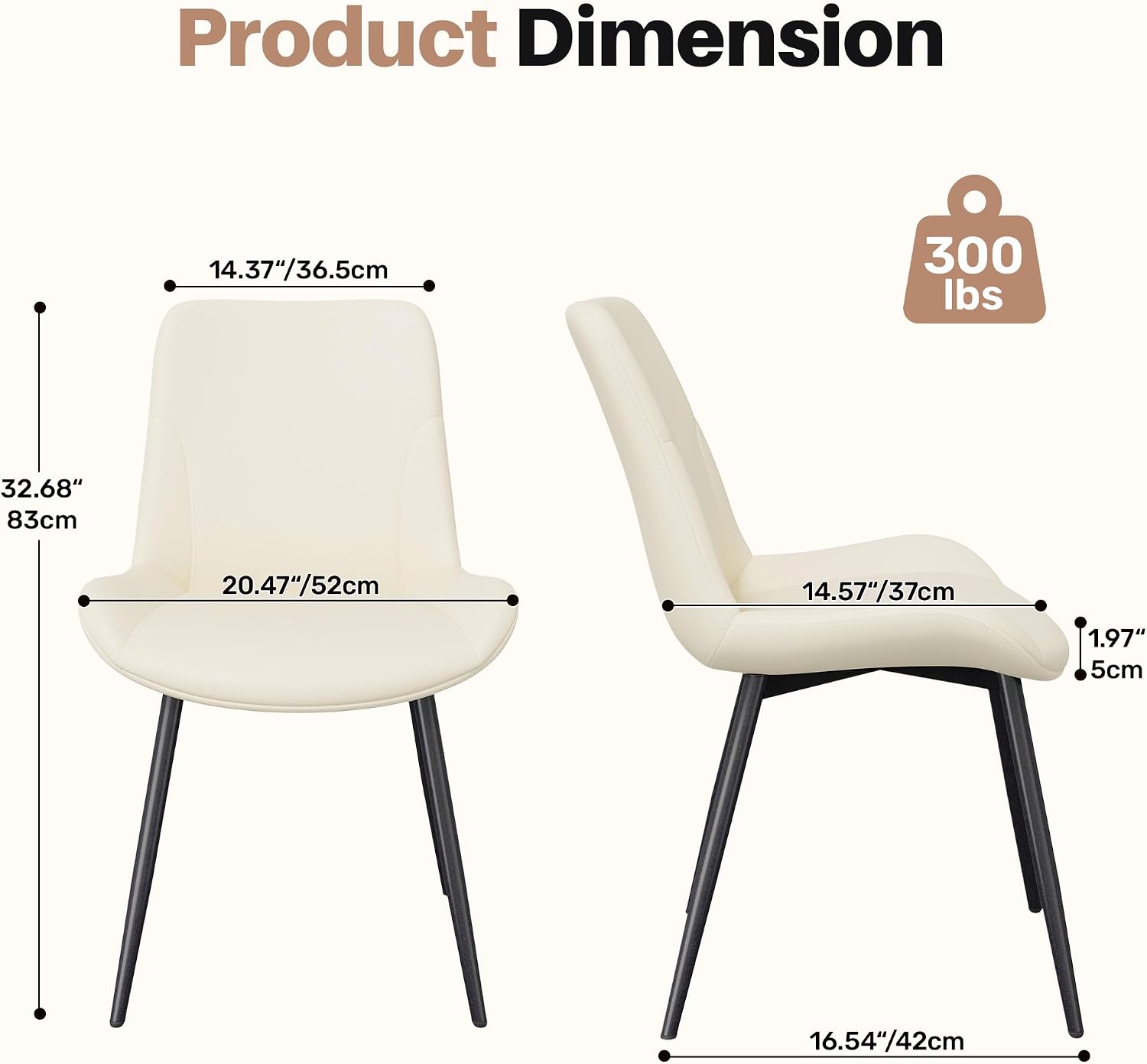 Miereirl Dining Chairs Set of 8, Modern Upholstered Dining Chairs, Kitchen Chairs with Cushioned Seat and Back, Armless Side Chairs with Metal Legs for Dining Room Kitchen