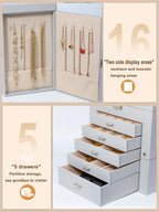 BOOVO Jewelry Box For women, 6 Layer Large Jewelry Organizer With Mirror, Multi-Function Storage Box With Lock, Necklace Holder With 5 Drawers, For Earrings Necklace Bracelet (Silver and Grey)