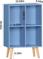 YAHARBO 4 Cube Bookshelf, Blue Small Kids Book Shelf with Cubby Storage,Wooden Modern Bookcase with Legs,2 Tier Freestanding Display Book Case Organizer,Bookshelves for Office,Nursery,Playroom