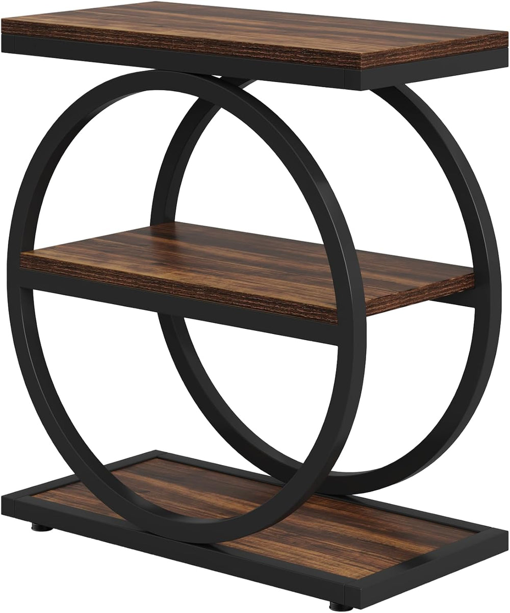Oigavfd 3-Tier Narrow End Table, Sofa Side Table, Round Frame, Industrial Con...
