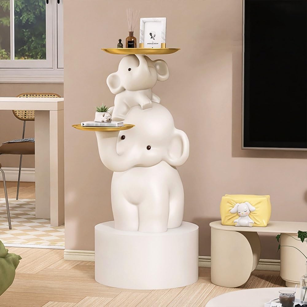 Elephant Shaped Side Table with Two Trays, Stylish Resin End Tables, Cute Sma...