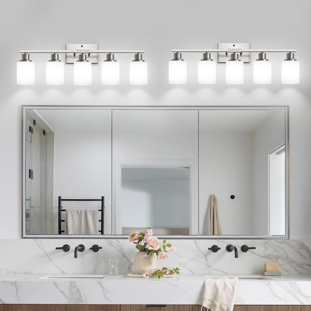 MOKATNG 5-Light Vanity Light with Milky White Shades, Brushed Nickle Bathroom...
