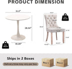 3-Piece Round Dining Table Set for 2,31.5" White Table & 2 Beige Velvet Chairs, Modern Space-Saving Kitchen Dining Set