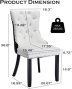 Leather Upholstered Dining Chairs Set of 4, Modern Style Kitchen Side Chairs with Nailhead Trim and Wood Leg, Metal Pulling Ring for Dining Room Living Room(Black&White,Set of)