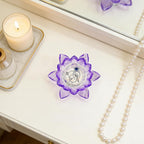 Crystal Flower Jewelry Tray, Luxury Transparent Decorative Trinket Dish for Rings, Earrings, Necklaces, Keys for Vanity Dresser Nightstand, Elegant Gift for Women Mother's Day (1, 4.4"(w) - Purple)