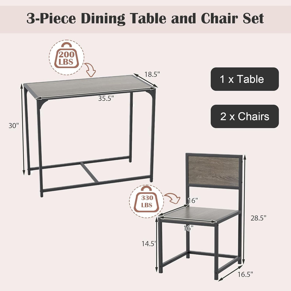 Giantex 3-Piece Dining Table Set for 2, Small Industrial Kitchen Table with 2...