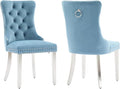 Luxury Upholstered Dining Chairs Set of 2, Light Blue Kitchen Chair with Silver Metal Legs, Velvet Tufted Back Dining Chair, Sillas de Comedor, Modern Kitchen & Dining Room Chairs (Light Blue, 2 Pcs)