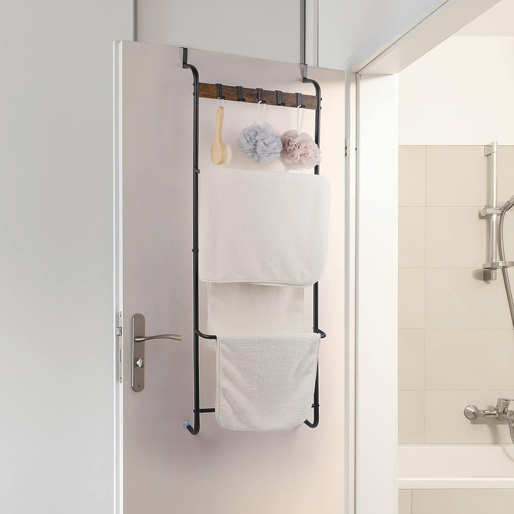 Over The Door Towel Rack Bathroom Behind Door Towel Holder with Hooks 5 Tier ...