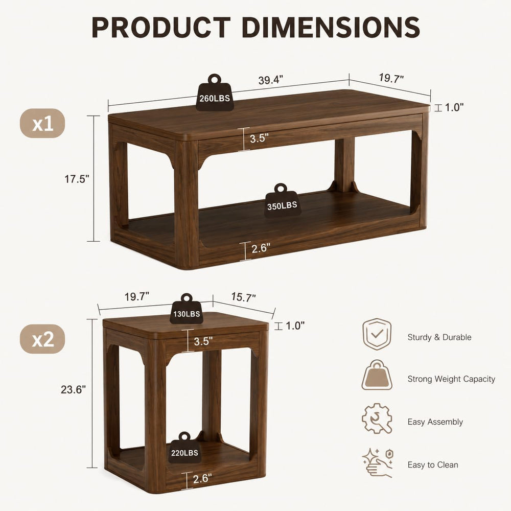Rovibek Living Room Tables Set of 3, Large Coffee Table and End Table Sets | ...