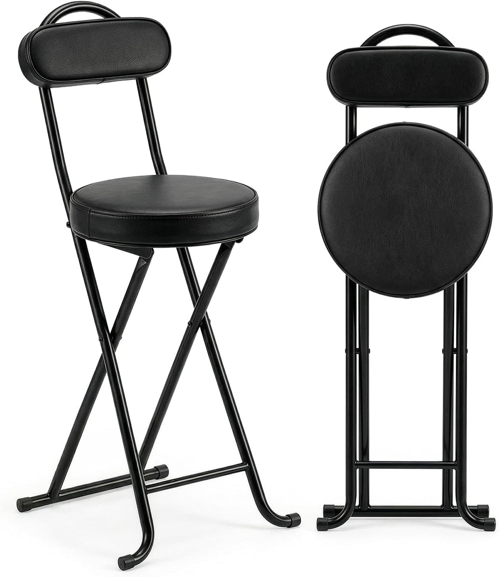 Folding Stool,24 Inch Portable Folding Bar Stool Chair with Backrest,Foldable...