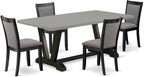 East West Furniture V697MZ650-5 5 Piece Dining Set Includes a Rectangle Dining Room Table with V-Legs and 4 Dark Gotham Grey Linen Fabric Upholstered Chairs, 40x72 Inch, Multi-Color