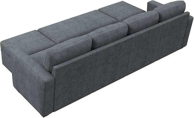 HONBAY Modular Sectional Sleeper Sofa Bed, Chenille Pull Out Couch with Storage Ottoman, U Shaped Sectional Couches for Living Room, Bluish Grey