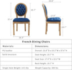 French Country Dining Chairs Set of 6, Blue Kitchen & Dining Room Chairs, Velvet Kitchen Chairs, Tufted Upholstered, Wood Legs, Sillas De Comedor (Velvet, Blue, 6 Pcs)