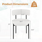 Giantex Sherpa Dining Chairs Set of 4, Upholstered Round Kitchen Chairs with Curved Backrest & Metal Legs, Modern Armless Side Chairs, White Boucle Accent Chairs for Dining Room, Living Room