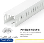 99in(6X L16.5in) Professional Server Rack Cable Management Raceway, H1.4in x W1.6in Cable Raceway Kit, Electrically Safe PVC Open Slot Wire Raceway for Under Desk/Computer/Network Cords, White