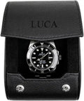 DailyWatch | Personalized Watch Roll Travel Case For 1 Watches - Handmade Genuine Leather Travel Case With Custom Engraving of Name or Initials - All Black