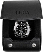 DailyWatch | Personalized Watch Roll Travel Case For 1 Watches - Handmade Genuine Leather Travel Case With Custom Engraving of Name or Initials - All Black