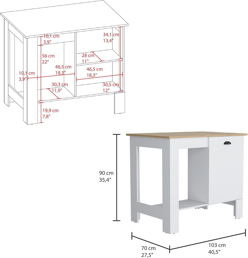 Kitchen Island, Single Door Cabinet, Shelf White/Macadamia | Includes two int...