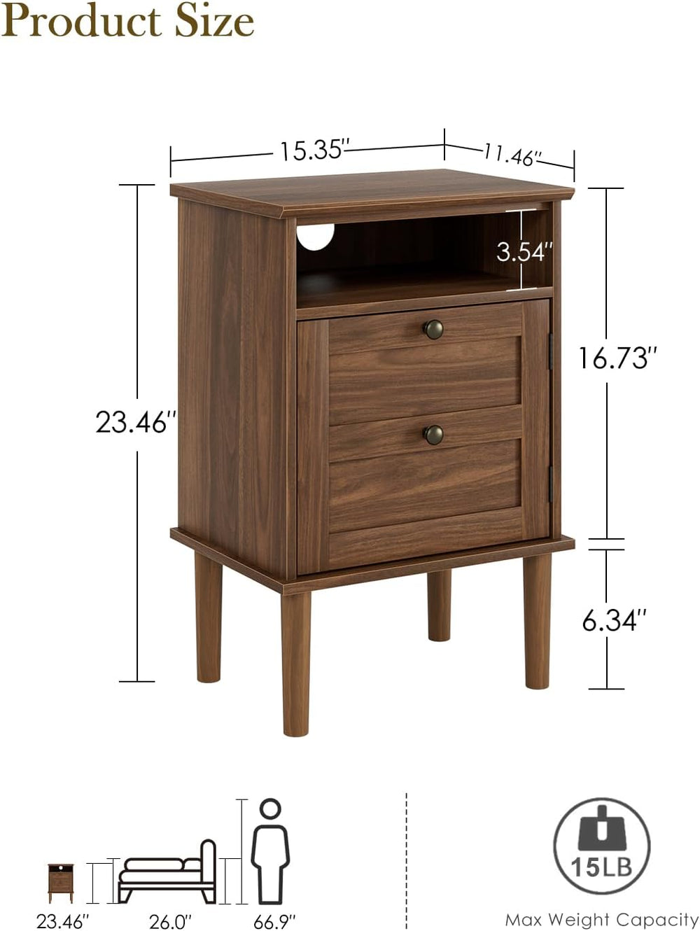Nightstand, Boho Night Stand with 1 Drawer, Modern Side Accent Table with Ope...